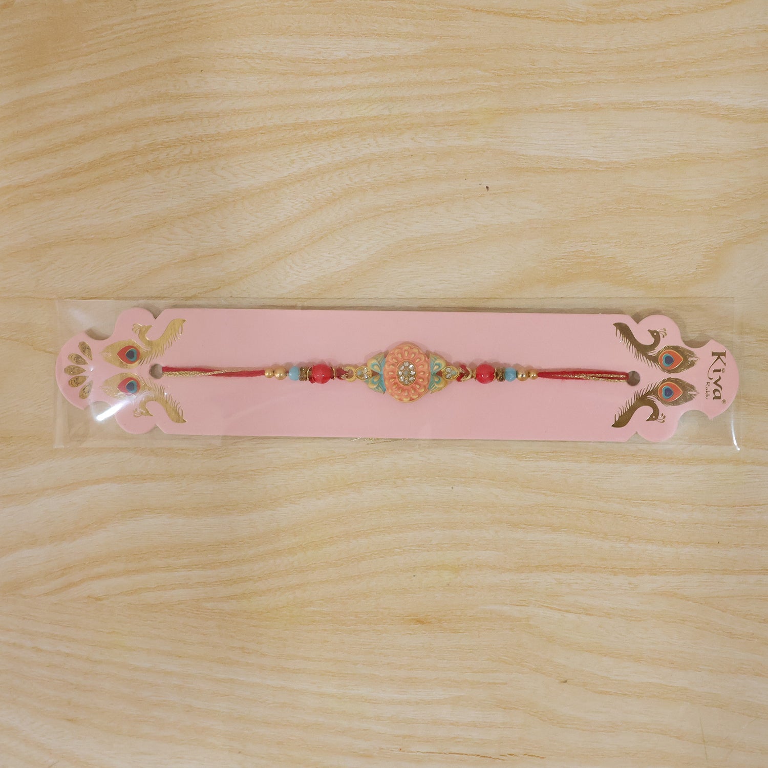 Round Enamel Floral Charm Fancy Bead Tassel Thread Rakhi for Brother