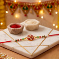 Premium Rakhi for Brother – Kundan Enamel Floral Pearl Bead Design