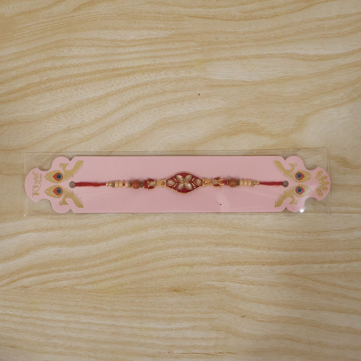 Marquise Kundan Floral Enamel Charm Wooden Pearl Bead Thread Rakhi for Brother