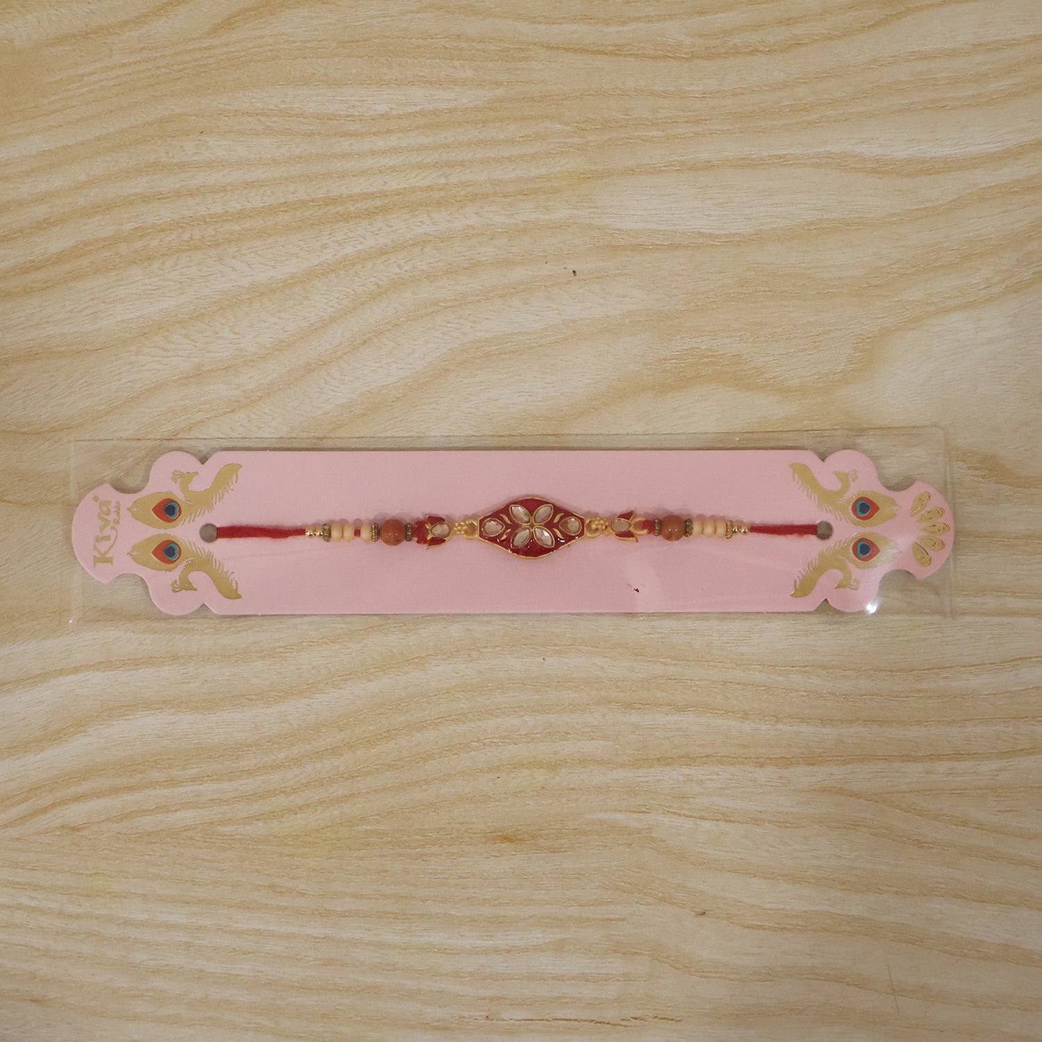 Marquise Kundan Floral Enamel Charm Wooden Pearl Bead Thread Rakhi for Brother