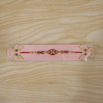 Marquise Kundan Floral Enamel Charm Wooden Pearl Bead Thread Rakhi for Brother