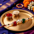 Kundan Rakhi for Brother – Pearl Stone Crystal Bead Fancy Thread