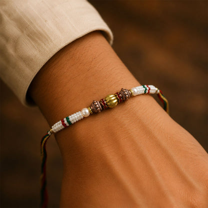 Antique Pearl Bead Fancy Multithread Rakhi for Brother