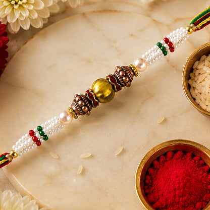 Antique Pearl Bead Fancy Multithread Rakhi for Brother