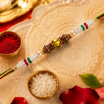 Antique Pearl Bead Fancy Multithread Rakhi for Brother