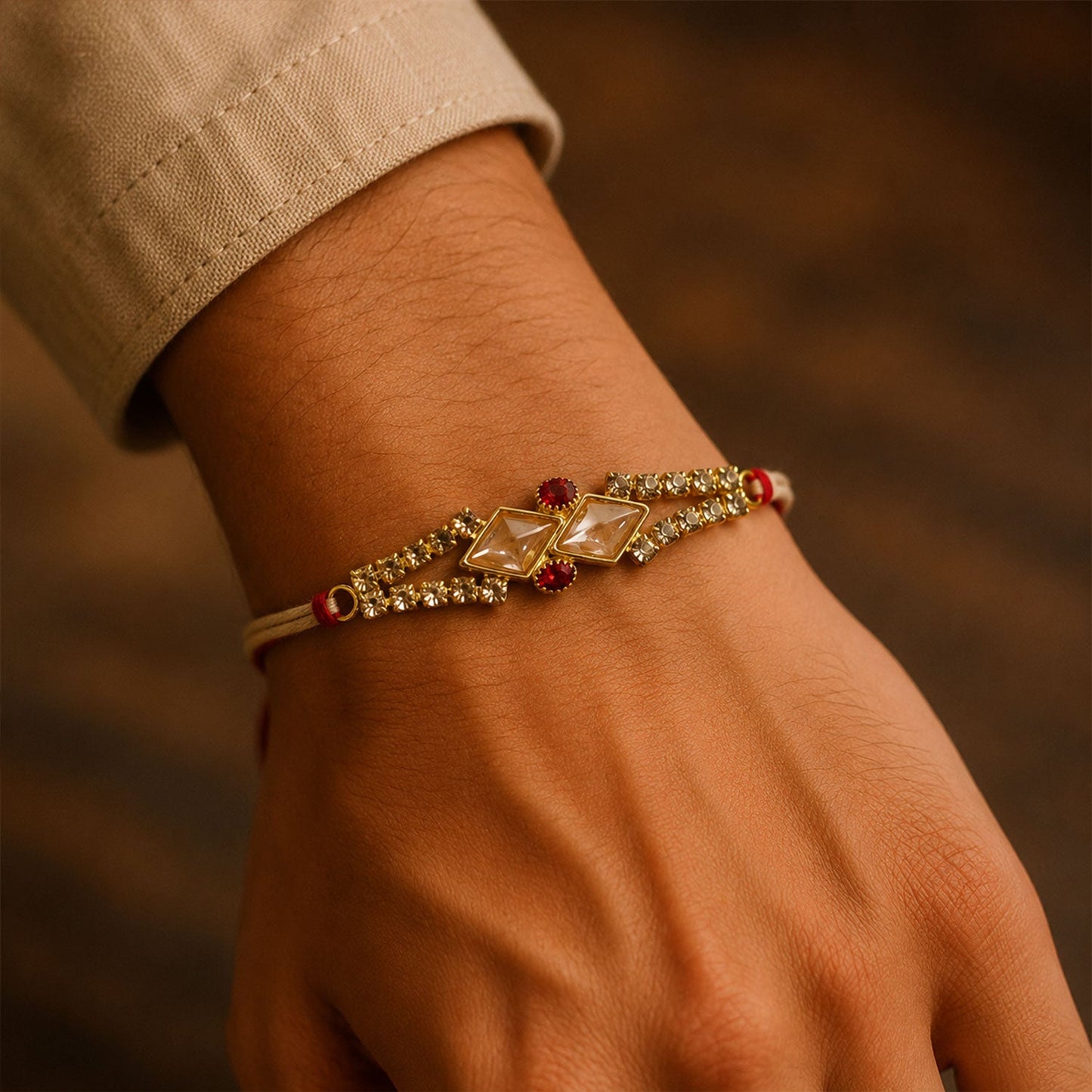 Diamond Kundan Stone Crystal Studded Fancy Thread Rakhi for Brother