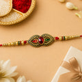Rakhi for Brother – Antique Oval Dual Enamel Charm Crystal Bead
