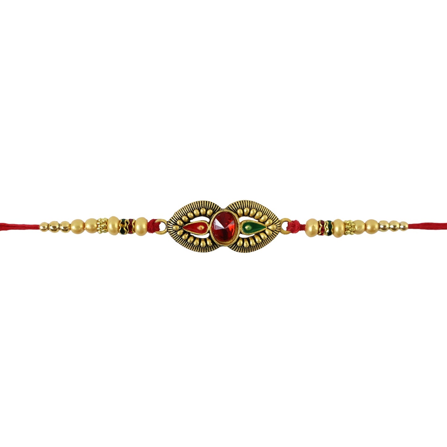 Antique Oval Dual Enamel Charm Crystal Stone Bead Thread Rakhi for Brother
