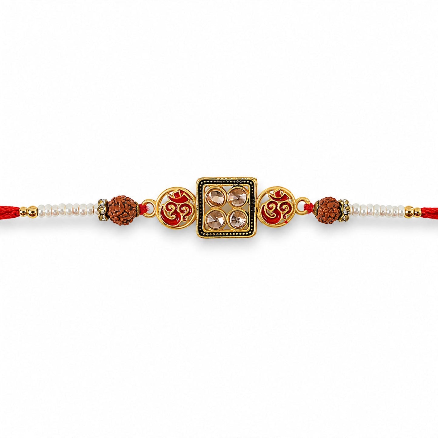 Om Kundan Square Frame Rudraksha Bead Fancy Thread Rakhi for Brother