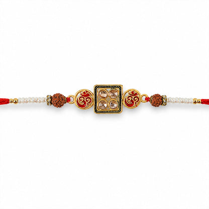 Om Kundan Square Frame Rudraksha Bead Fancy Thread Rakhi for Brother