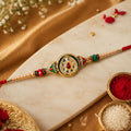Kundan Meenakari Rakhi for Brother - Crystal Bead Thread Design
