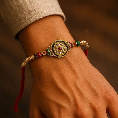 Round Kundan Meenakari Design Crystal Bead Thread Rakhi for Brother