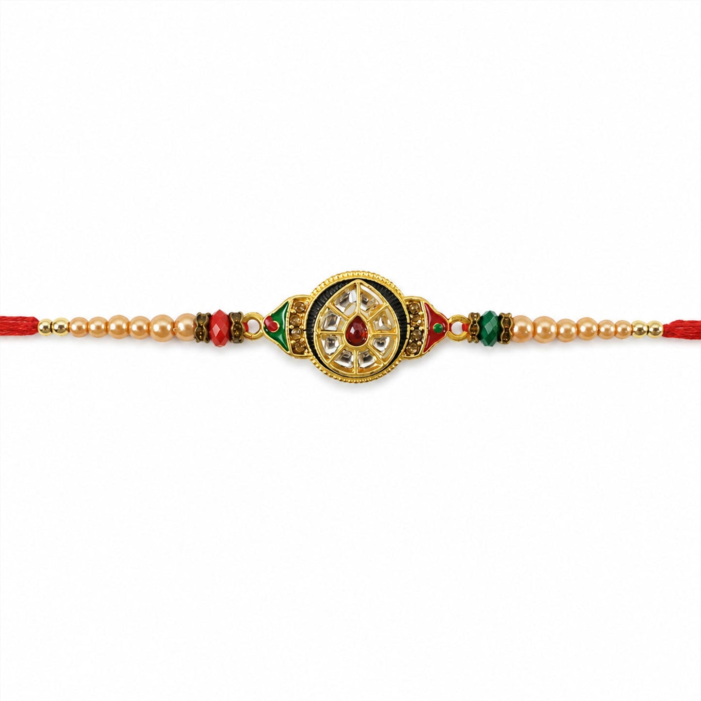 Round Kundan Meenakari Design Crystal Bead Thread Rakhi for Brother