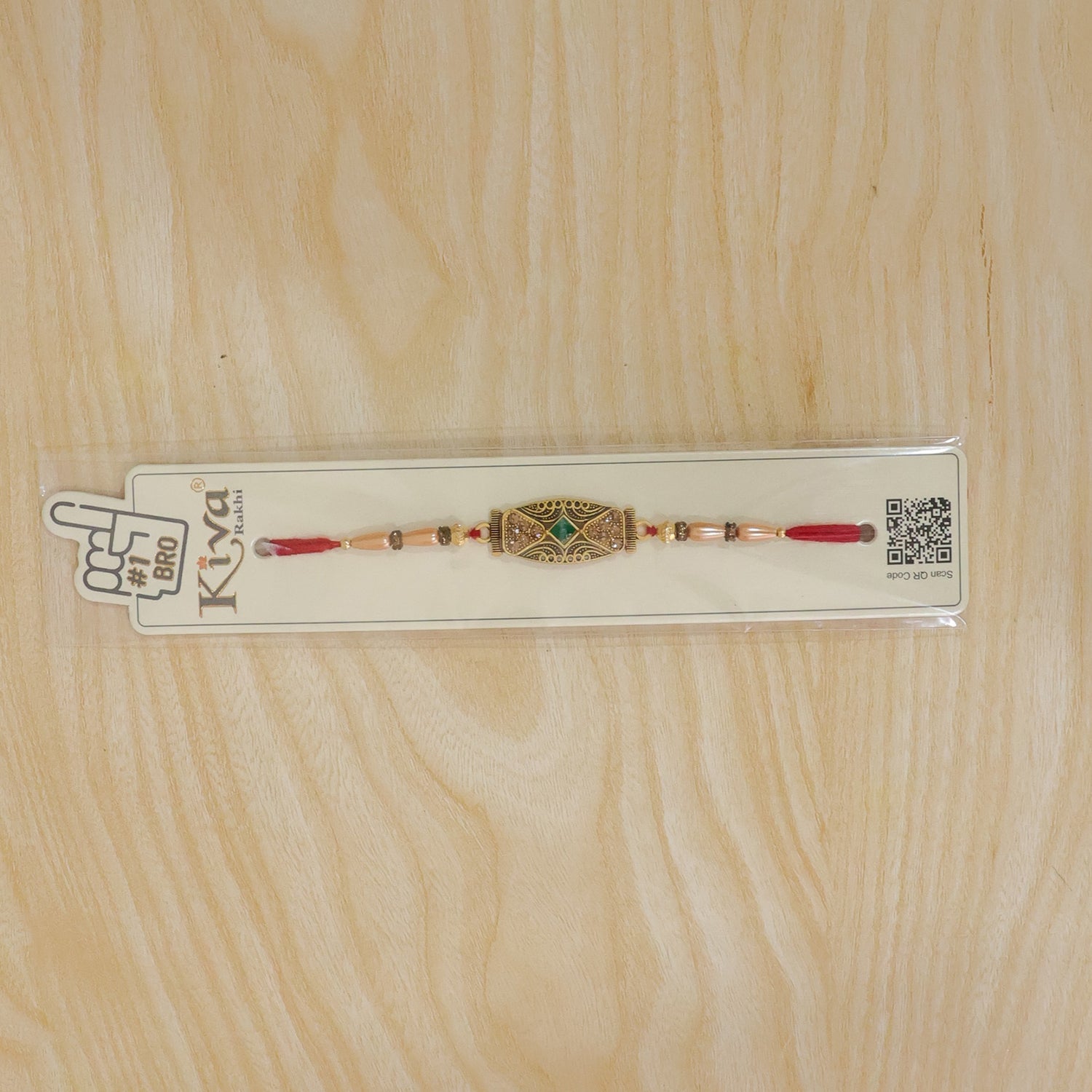 Antique Meenakari Elongated Oval Charm Pearl Bead Thread Rakhi for Brother