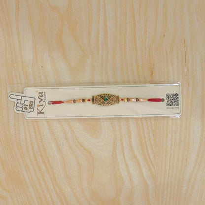 Antique Meenakari Elongated Oval Charm Pearl Bead Thread Rakhi for Brother