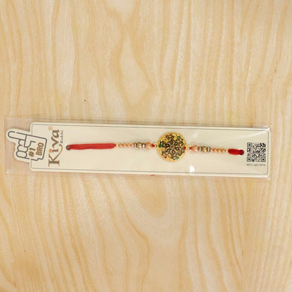 Round Antique Meenakari Floral Charm Pearl Bead Rakhi for Brother