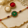 Premium Rakhi for Brother – Meenakari Kundan Pearl Bead Design