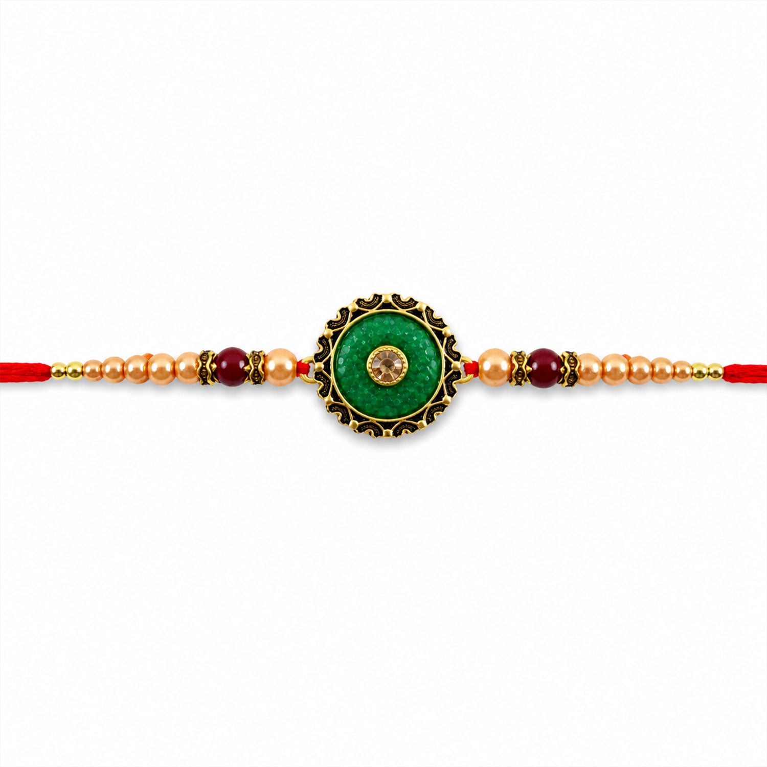 Round Meenakari Enamel Kundan Charm Pearl Bead Rakhi for Brother