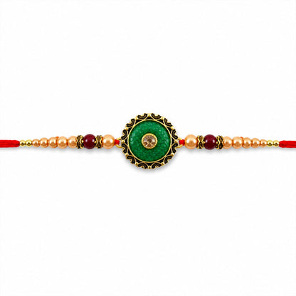 Round Meenakari Enamel Kundan Charm Pearl Bead Rakhi for Brother