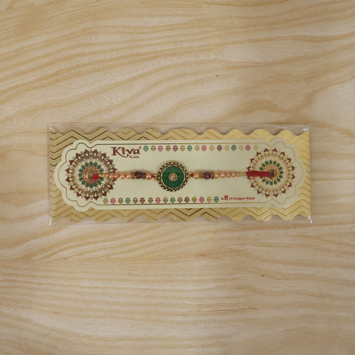 Round Meenakari Enamel Kundan Charm Pearl Bead Rakhi for Brother