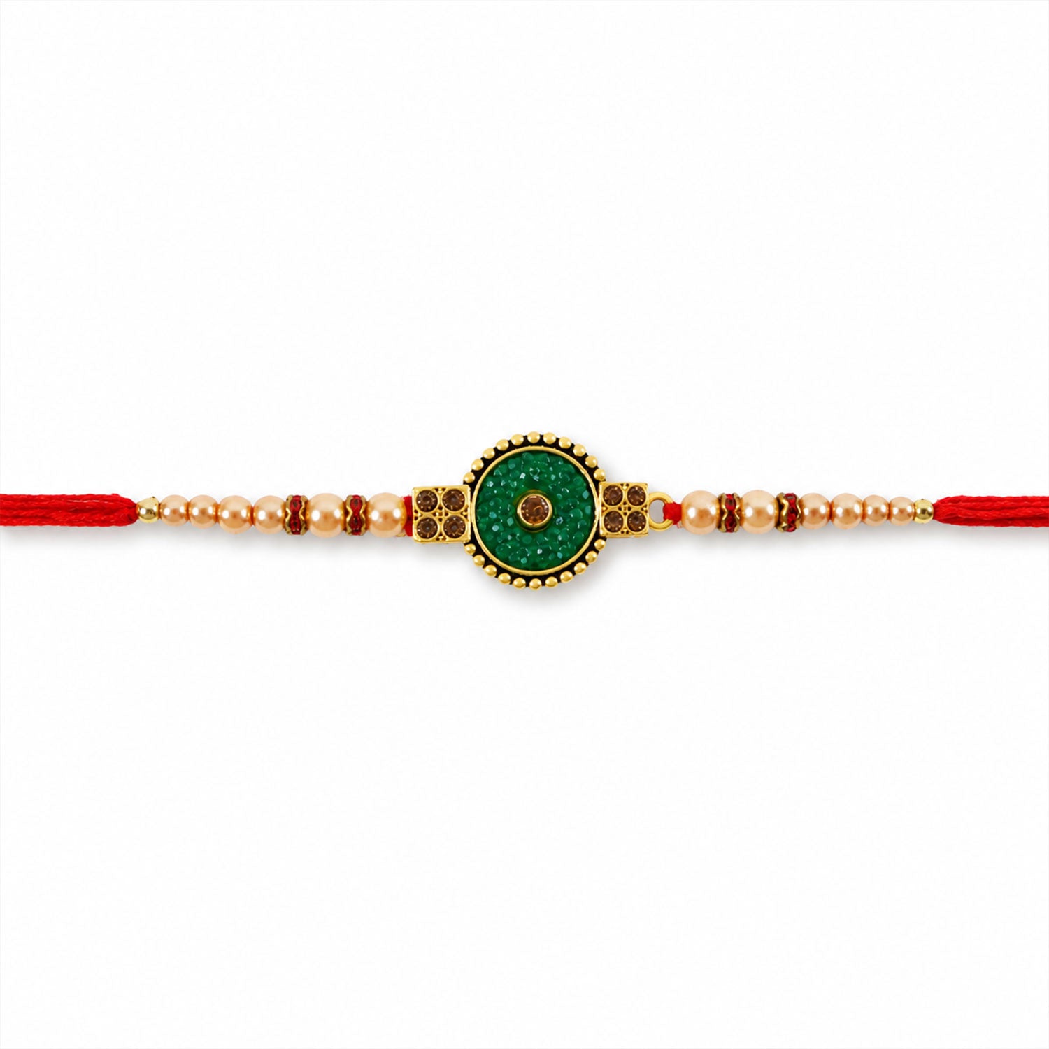 Round Meenakari Kundan Stone Pearl Bead Fancy Thread Rakhi for Brother