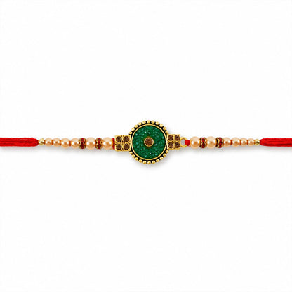 Round Meenakari Kundan Stone Pearl Bead Fancy Thread Rakhi for Brother