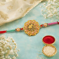 Kundan Rakhi for Brother – Elegant Floral Stone Pearl Bead Design
