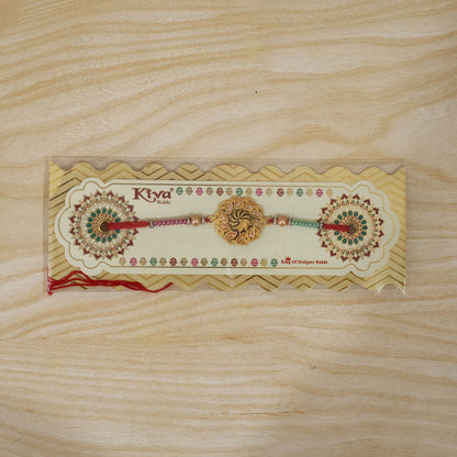 Round Floral Kundan Stone Pearl Bead Rakhi for Brother