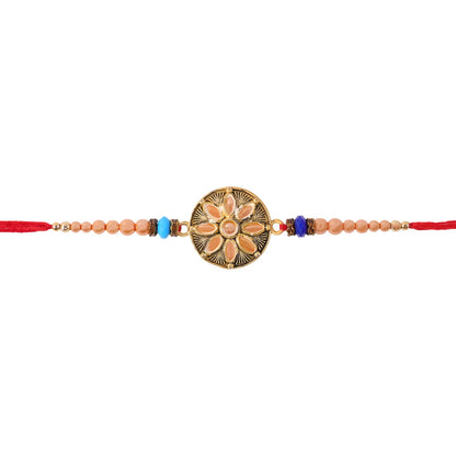 Round Antique Meenakari Stone Charm Crystal Bead Rakhi for Brother