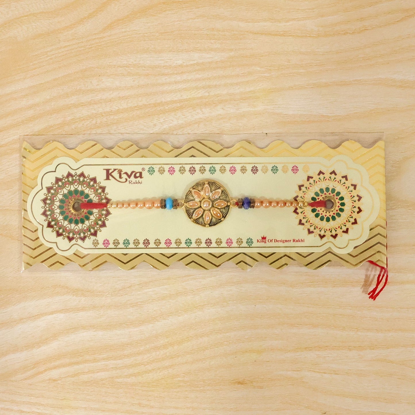 Round Antique Meenakari Stone Charm Crystal Bead Rakhi for Brother