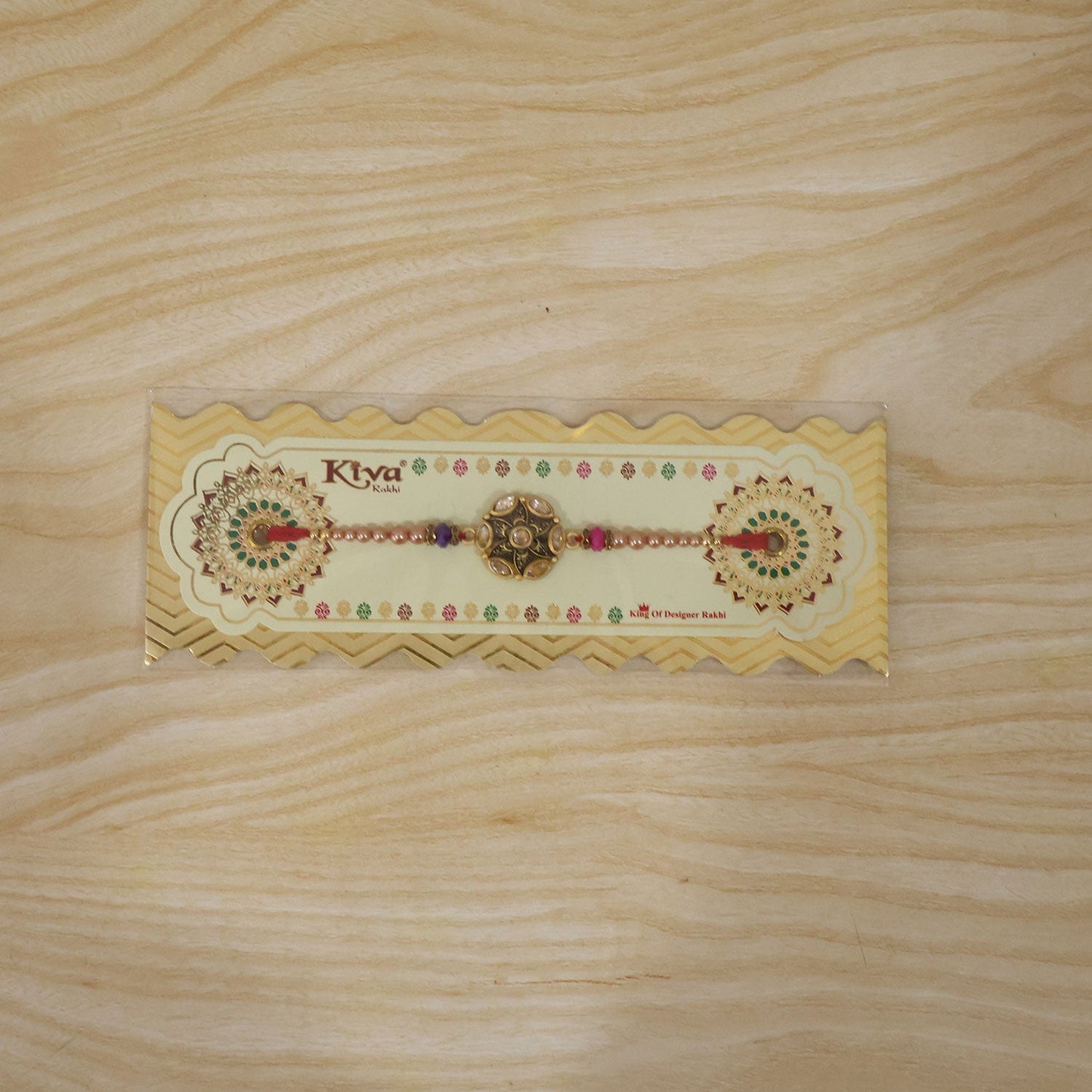 Round Antique Kundan Marquise Floral Charm Pearl Bead Rakhi for Brother