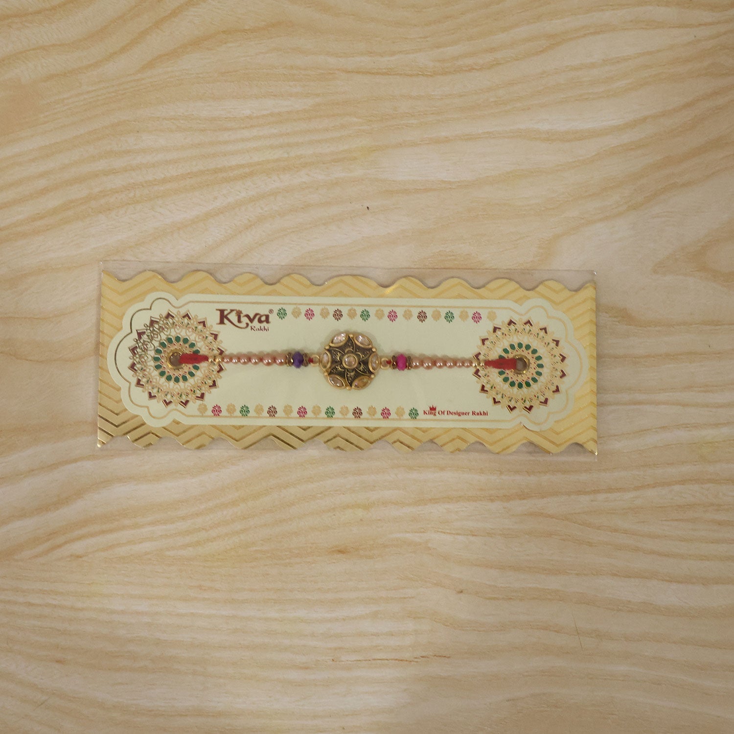 Round Antique Kundan Marquise Floral Charm Pearl Bead Rakhi for Brother