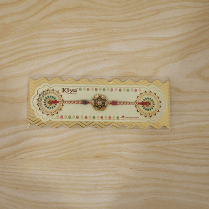 Round Antique Kundan Marquise Floral Charm Pearl Bead Rakhi for Brother