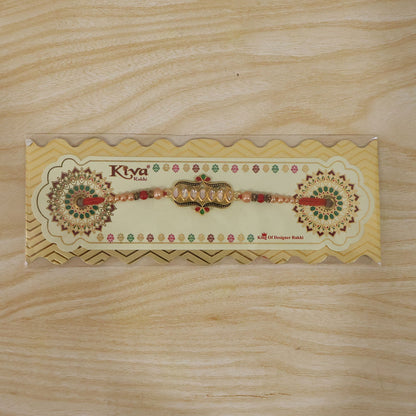 Kundan Marquise Stone Enamel Floral Charm Pearl Bead Rakhi for Brother