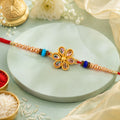 Kundan Rakhi for Brother – Floral Pearl Crystal Bead Design