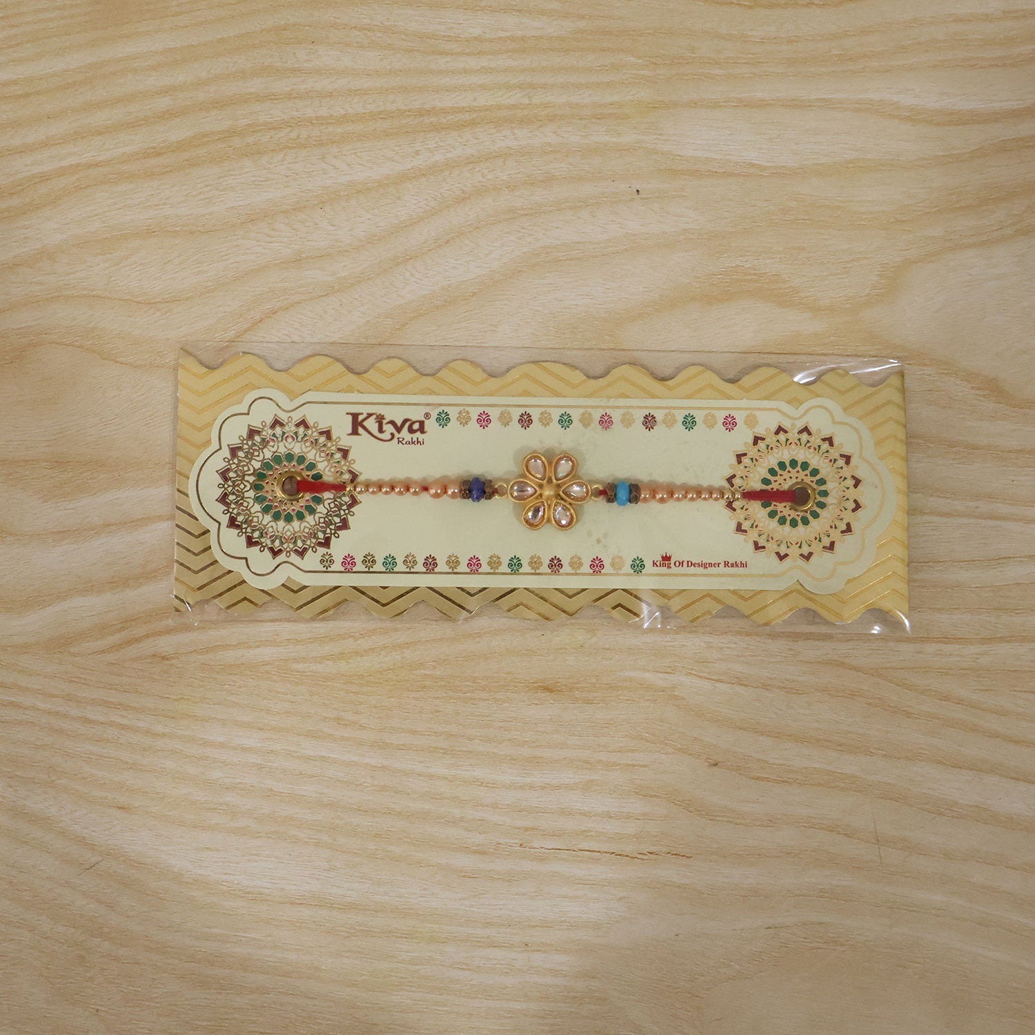 Floral Kundan Stone Charm Pearl Crystal Bead Fancy Thread Rakhi for Brother