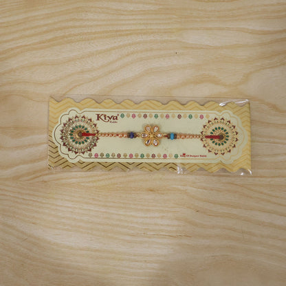 Floral Kundan Stone Charm Pearl Crystal Bead Fancy Thread Rakhi for Brother