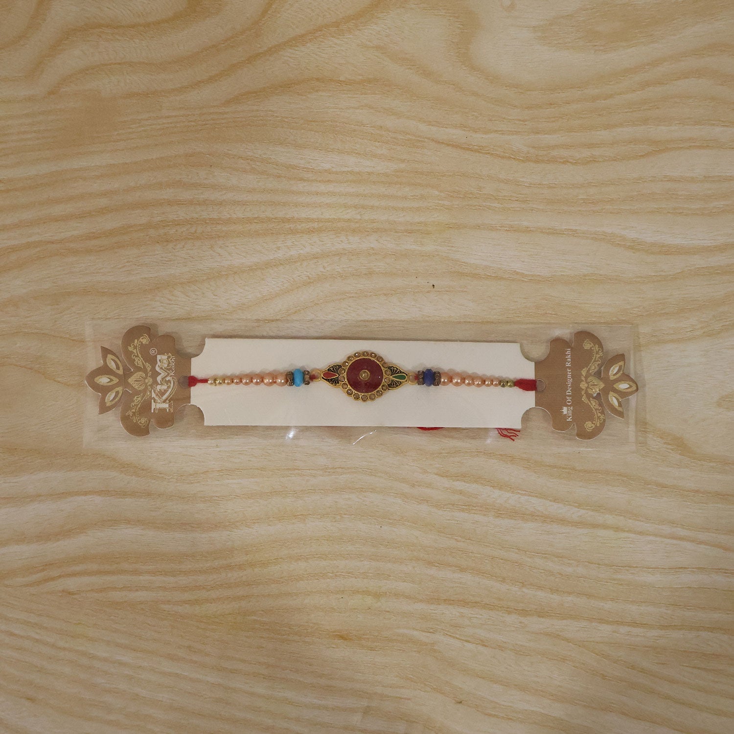 Round Antique Meenakari Enamel Charm Pearl Crystal Bead Rakhi for Brother