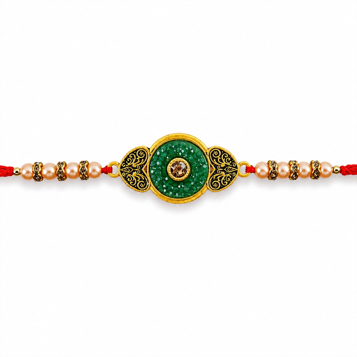Round Meenakari Enamel Kundan Stone Pearl Bead Thread Rakhi for Brother