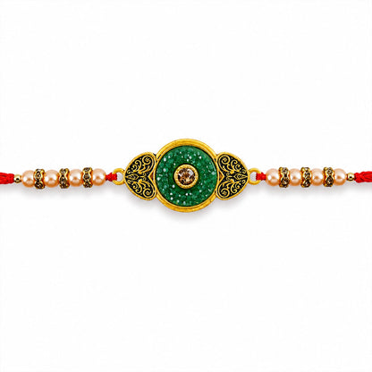 Round Meenakari Enamel Kundan Stone Pearl Bead Thread Rakhi for Brother