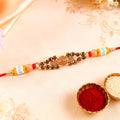 Kundan Rakhi for Brother – Oval Marquise Stone Thread Design