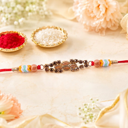 Oval Kundan Marquise Stone Crystal Bead Fancy Thread Rakhi for Brother
