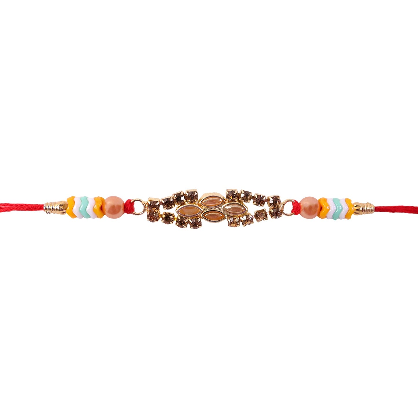 Oval Kundan Marquise Stone Crystal Bead Fancy Thread Rakhi for Brother