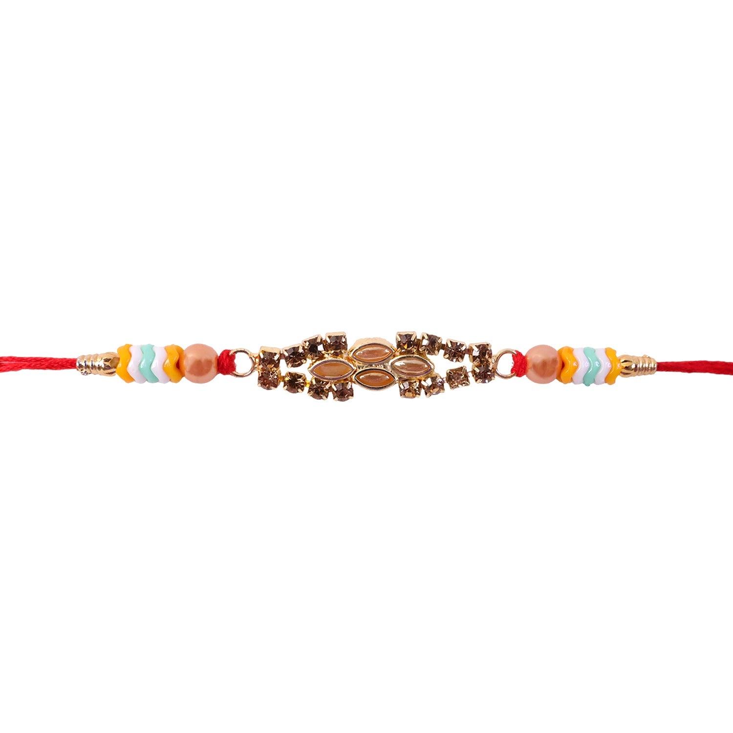 Oval Kundan Marquise Stone Crystal Bead Fancy Thread Rakhi for Brother