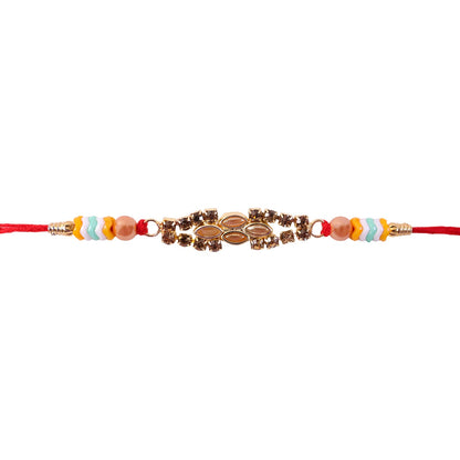 Oval Kundan Marquise Stone Crystal Bead Fancy Thread Rakhi for Brother