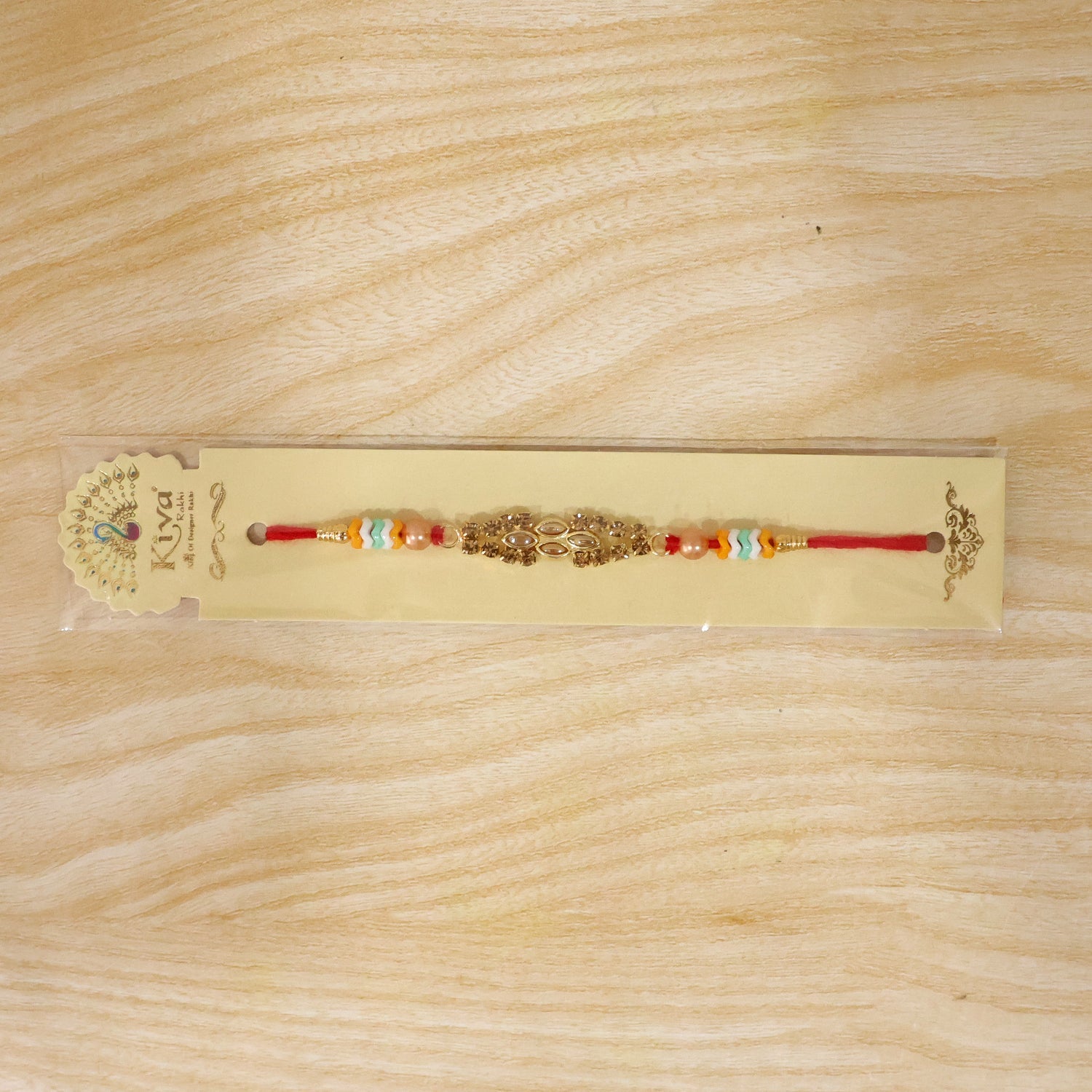 Oval Kundan Marquise Stone Crystal Bead Fancy Thread Rakhi for Brother