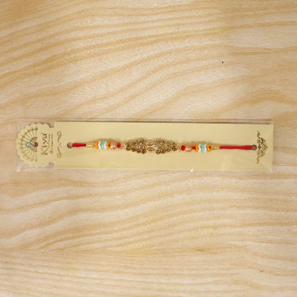 Oval Kundan Marquise Stone Crystal Bead Fancy Thread Rakhi for Brother