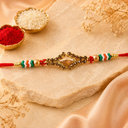 Diamond Kundan Crystal Stone Pearl Bead Fancy Thread Rakhi for Brother