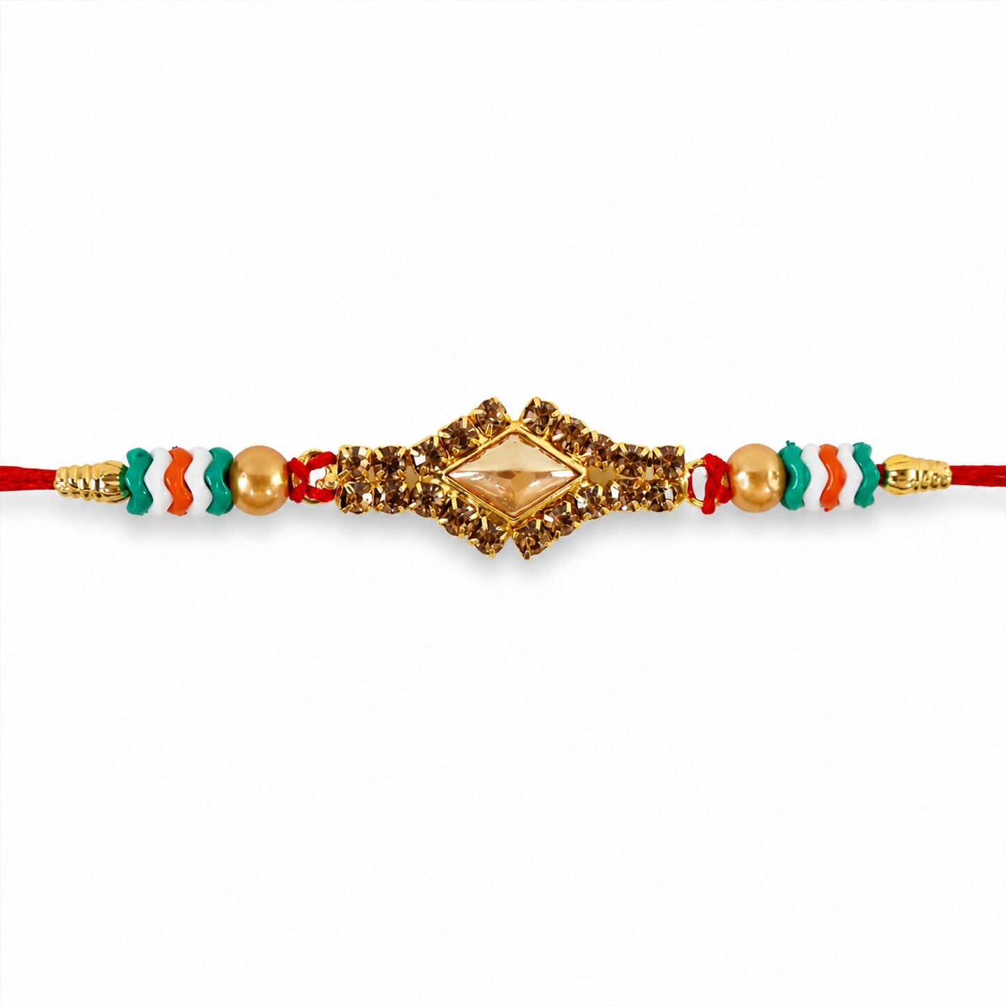 Diamond Kundan Crystal Stone Pearl Bead Fancy Thread Rakhi for Brother