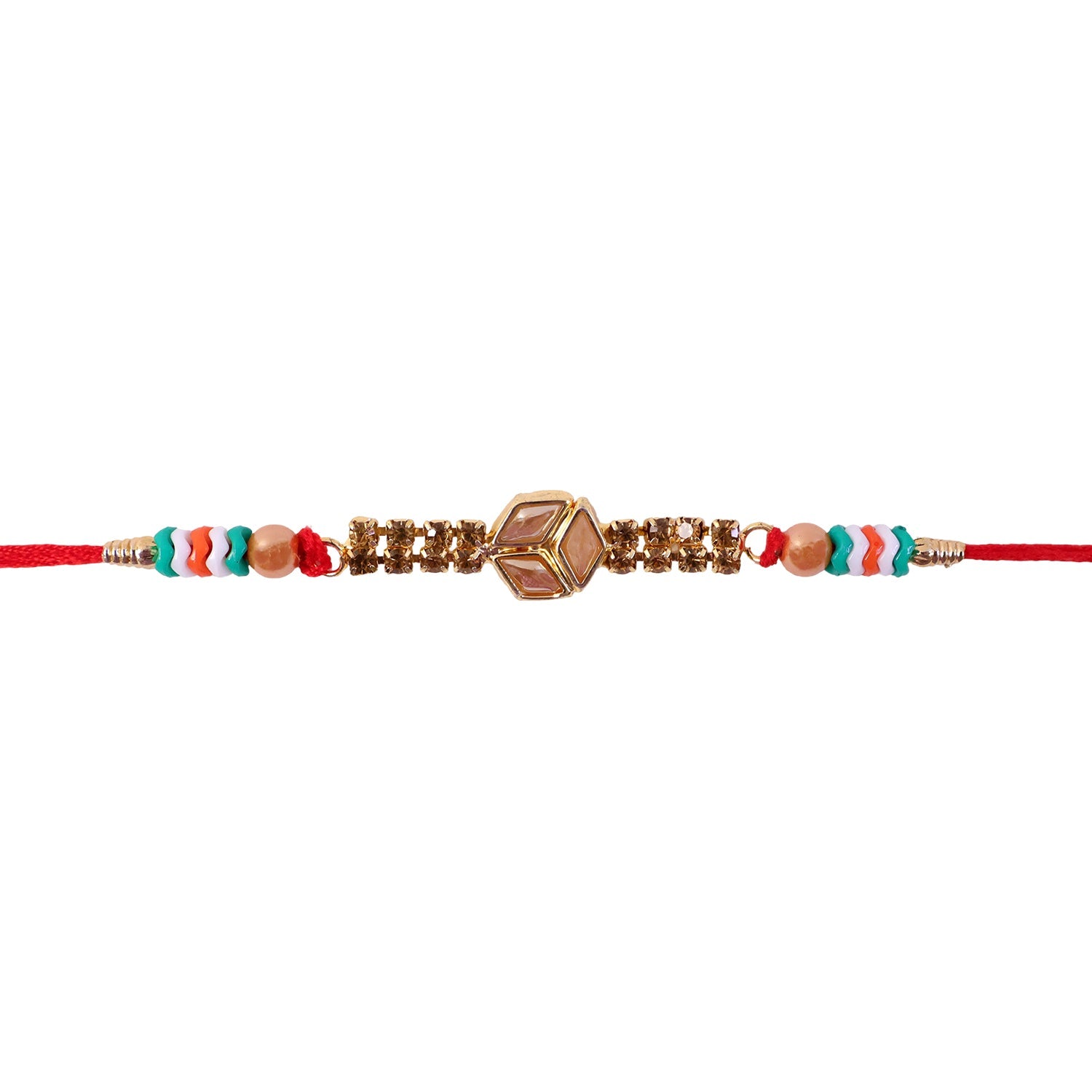 Hexagon Kundan Marquise Stone Crystal Bead Fancy Thread Rakhi for Brother